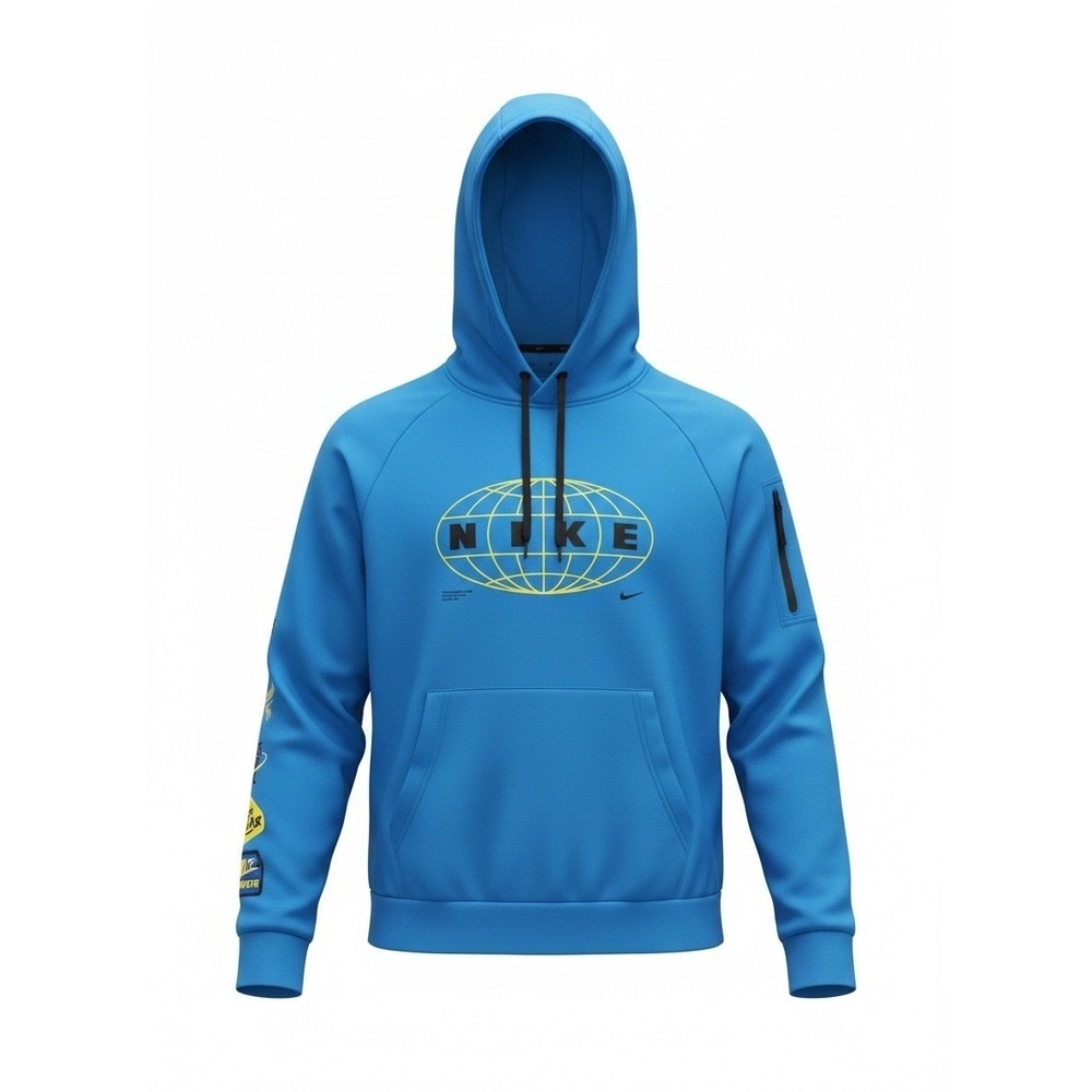 Nike Therma-Fit Globe Graphic Pullover Hoodie Mens L Blue Streetwear Sporty Gym